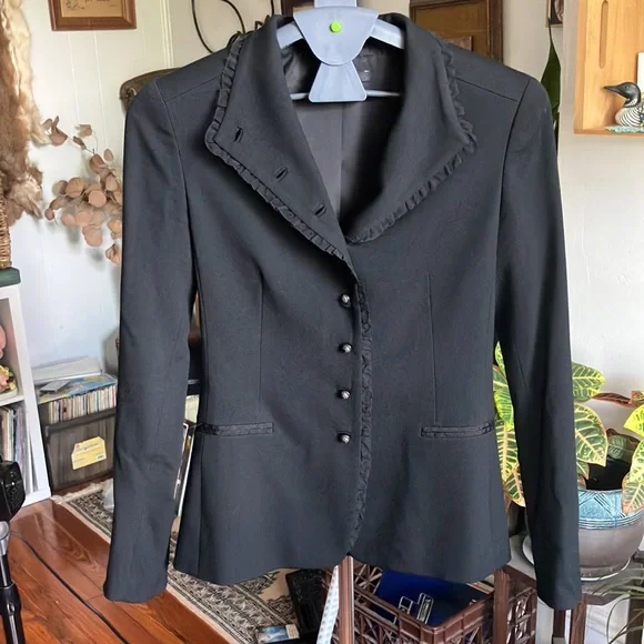🖤 SOLD 🖤 Black Fitted Wool Blazer Jacket with Lace Trim by Elie Tahari ~ 4 - Picture 8 of 14